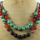 TURQUOISE & RED BLACK AGATE & JASPER 2ROW NECKLACE