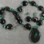 BLACK GREEN AGATE MALACHITE NECKLACE/EARRINGS SET