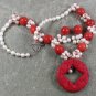RED CINNABAR & CORAL & PEARLS NECKLACE/EARRINGS SET