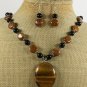 TIGER EYE BROWN AGATE CRYSTAL NECKLACE/EARRINGS SET