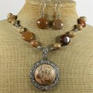 NATURAL PICTURE JASPER BROWN AGATE NECKLACE/EARRING SET