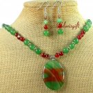 BRAZILIAN AGATE GREEN JADE NECKLACE/EARRINGS SET