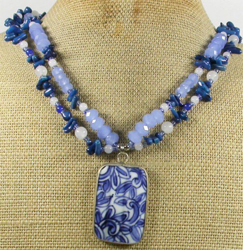 POTTERY SHARD QUARTZ JADE 2ROW NECKLACE