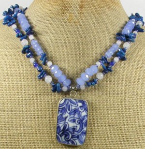 POTTERY SHARD QUARTZ JADE 2ROW NECKLACE