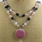 RHODONITE ROSE QUARTZ CLEAR QUARTZ AGATE 2ROW NECKLACE
