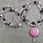 RHODONITE ROSE QUARTZ CLEAR QUARTZ AGATE 2ROW NECKLACE