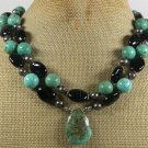 TURQUOISE & BLACK AGATE 2ROW NECKLACE