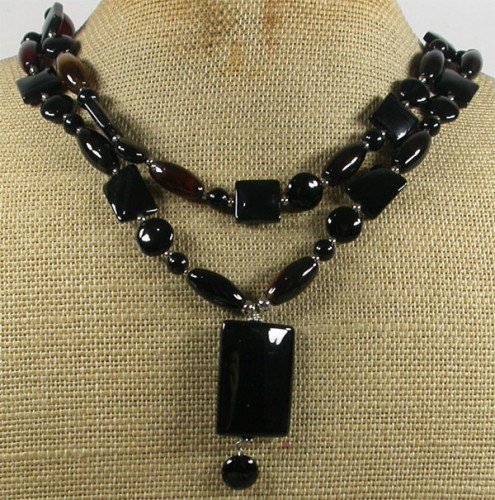 NATURAL BLACK AGATE 2ROW NECKLACE