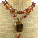 RED ORANGE AGATE FRESH WATER PEARLS 2ROW NECKLACE
