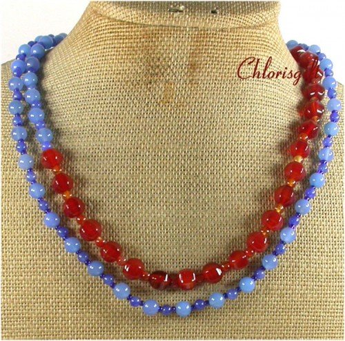 RED BLUE AGATE 2ROW NECKLACE