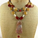 CRAZY AGATE RED CARNELIAN YELLOW JADE 2ROW NECKLACE
