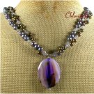 PURPLE AGATE CRYSTAL FRESH WATER PEARLS 2ROW NECKLACE