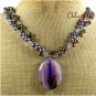 PURPLE AGATE CRYSTAL FRESH WATER PEARLS 2ROW NECKLACE