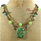 GREEN TURQUOISE JADE PEARLS 2ROW NECKLACE