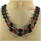 NATURAL RED BLACK AGATE 2ROW NECKLACE