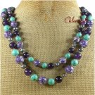 TURQUOISE PURPLE MOP JASPER PEARLS 2ROW NECKLACE