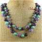 TURQUOISE PURPLE MOP JASPER PEARLS 2ROW NECKLACE