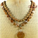 NATURAL BROWN AGATE WOOD JASPER 2ROW NECKLACE