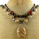 PICTURE JASPER CRYSTAL PEARLS 2ROW NECKLACE