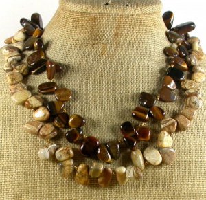 NATURAL PICTURE JASPER TIGER EYE 2ROW NECKLACE