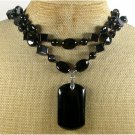 NATURAL BLACK AGATE 2ROW NECKLACE