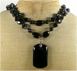 NATURAL BLACK AGATE 2ROW NECKLACE