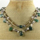 FANCY JASPER CLEAR QUARTZ PEARLS 2ROW NECKLACE