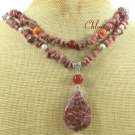 SAGE PLUME AGATE & RHODONITE & CARNELIAN 2ROW NECKLACE