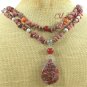 SAGE PLUME AGATE & RHODONITE & CARNELIAN 2ROW NECKLACE