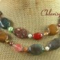 MULTI GEMSTONE & FW PEARL 2ROW NECKLACE