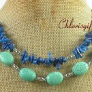 TURQUOISE & BLUE CORAL 2ROW NECKLACE
