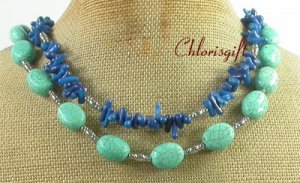 TURQUOISE & BLUE CORAL 2ROW NECKLACE