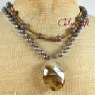 TIGER QUARTZ POPPY JASPER PEARLS 2ROW NECKLACE
