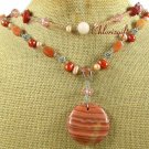 ORANGE STRIPE JASPER HONEY JADE PEARLS 2ROW NECKLACE