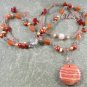 ORANGE STRIPE JASPER HONEY JADE PEARLS 2ROW NECKLACE