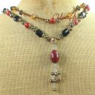 RED JASPER BLACK AGATE CRYSTAL PEARLS 2ROW NECKLACE