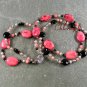 RED TURQUOISE BLACK AGATE CORAL PEARLS 2ROW NECKLACE