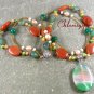 GREEN AGATE HONEY JADE PEARLS 2ROW NECKLACE