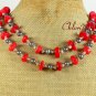 RED CORAL & FRESH WATER PEARLS 2ROW NECKLACE
