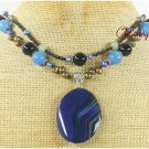 BLUE BLACK AGATE JADE PEARL CRYSTAL 2ROW NECKLACE