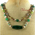 GREEN AGATE PERIDOT CRYSTAL PEARLS 2ROW NECKLACE