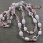 WHITE JADE ROSE QUARTZ FLOWER CLOISONNE 2ROW NECKLACE