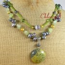 YELLOW TURQUOISE QUARTZ FW PEARL 2ROW NECKLACE