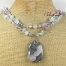 OCEAN JASPER BLUE JADE QUARTZ PEARLS 2ROW NECKLACE