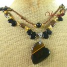 TIGER EYE & BLACK AGATE & BRONZE JASPER 2ROW NECKLACE