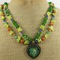 COPPER PEACOCK FEATHER & TURQUOISE & QUARTZ NECKLACE
