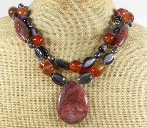 PICTURE JASPER SESAME JASPER AGATE PEARLS 2ROW NECKLACE