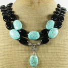 BLUE TURQUOISE BLACK AGATE 2ROW NECKLACE
