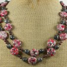 RED TURQUOISE BLACK LABORADITE JASPER 2ROW NECKLACE