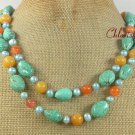 TURQUOISE HONEY JADE FW PEARL 2ROW NECKLACE